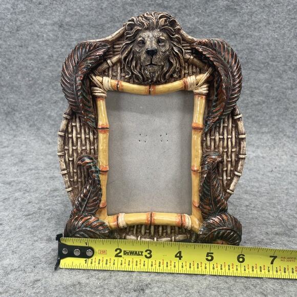 VTG Faux Bamboo Picture Frame Lion Head & Tropical Leaves 3 X 4 Photo Tabletop - Picture 4 of 4